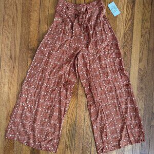 Wide Leg Red Print Pants with Pockets size S